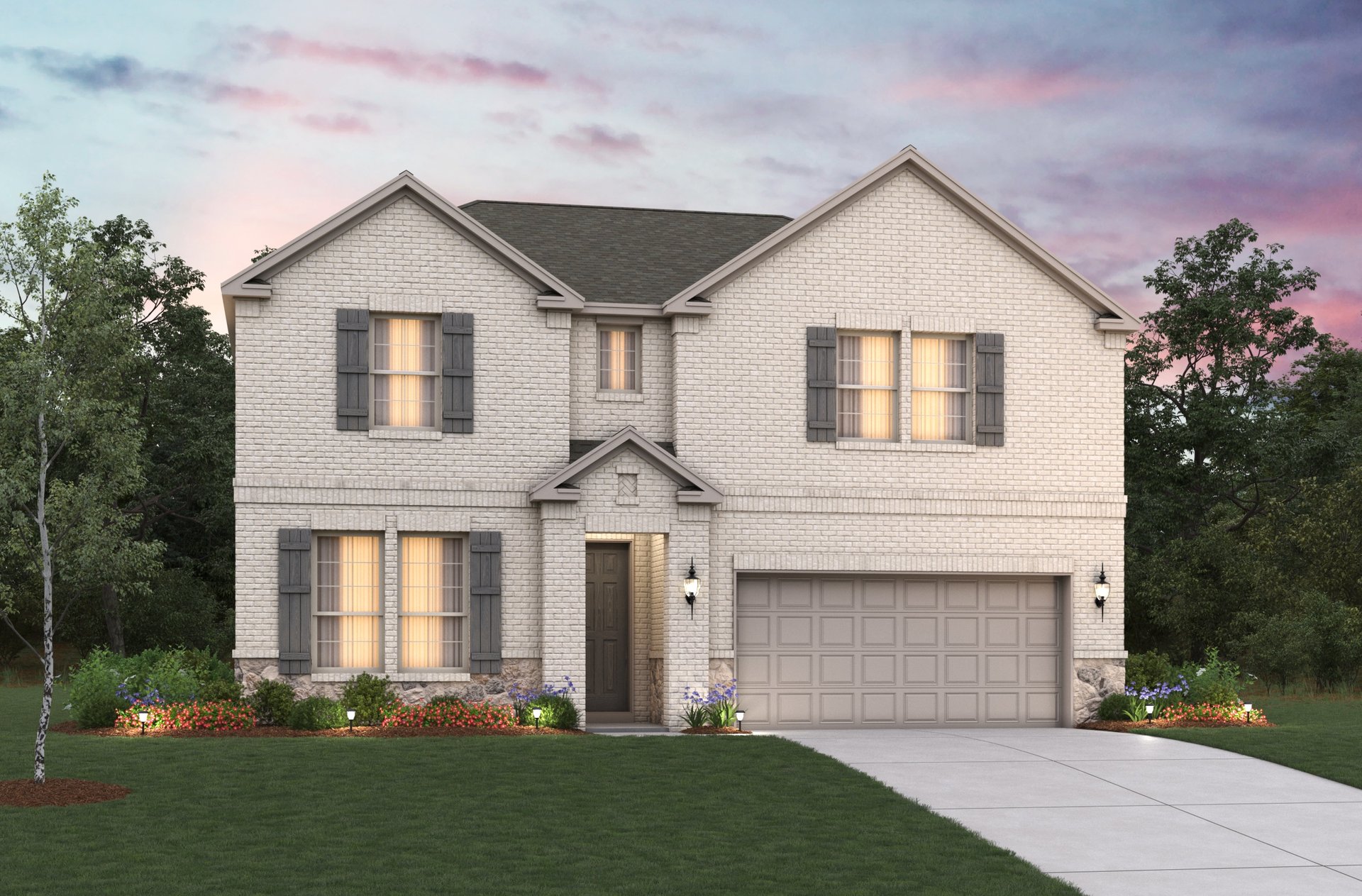 home exterior with brick and landscaping 