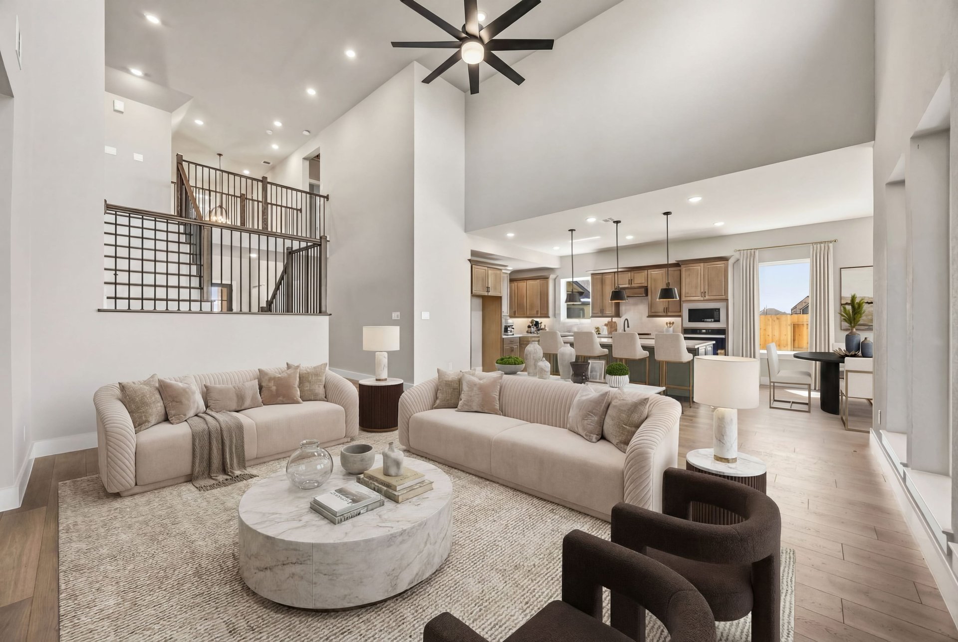 open great room with two-story ceilings