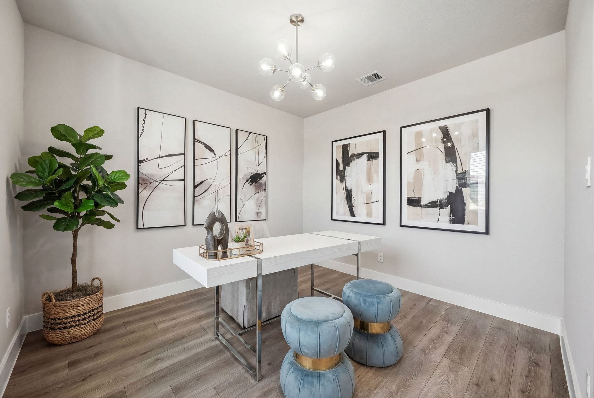 spacious study with hardwood flooring