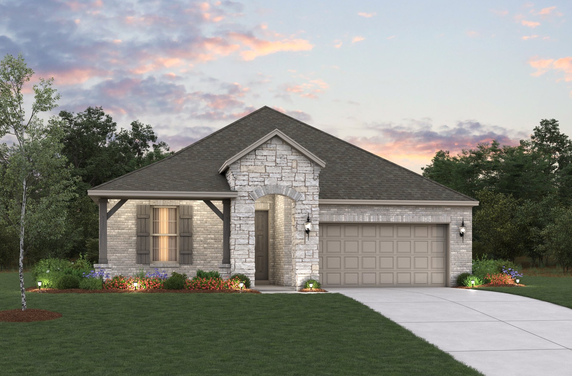 home exterior with brick and stone