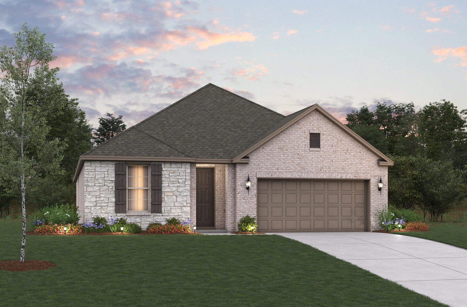 home exterior with brick and stone