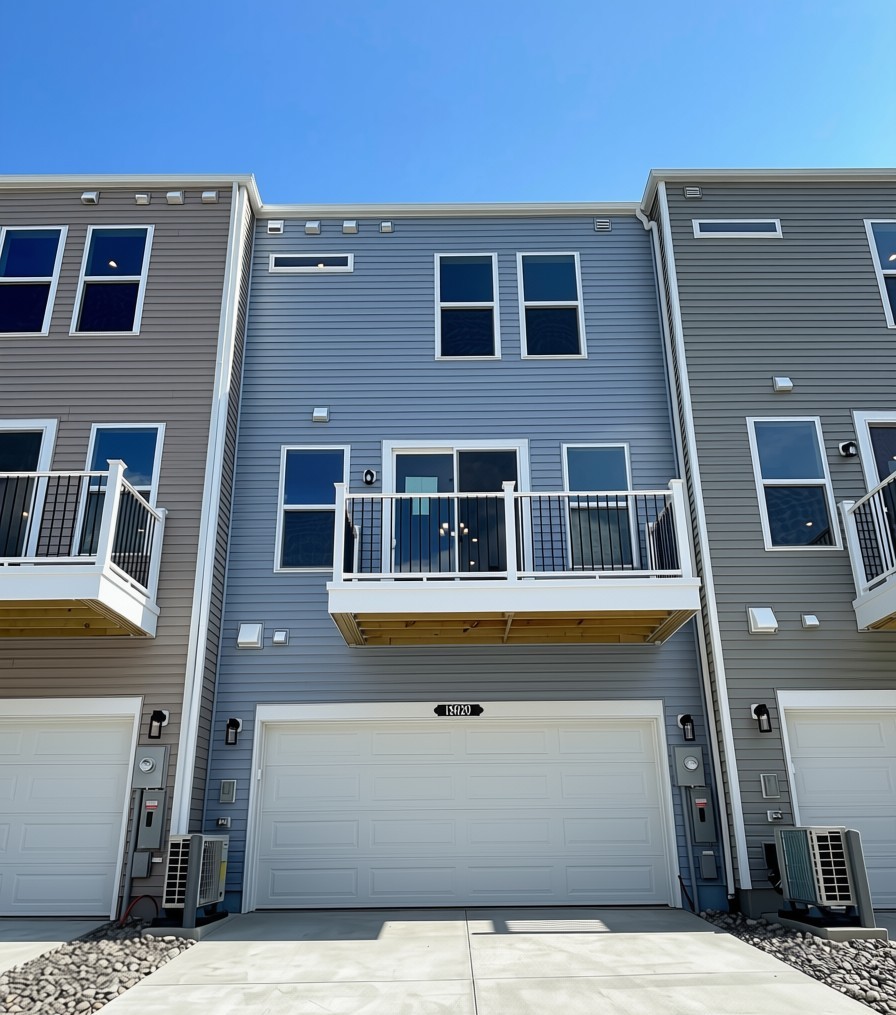 three-story townhome rear exterior