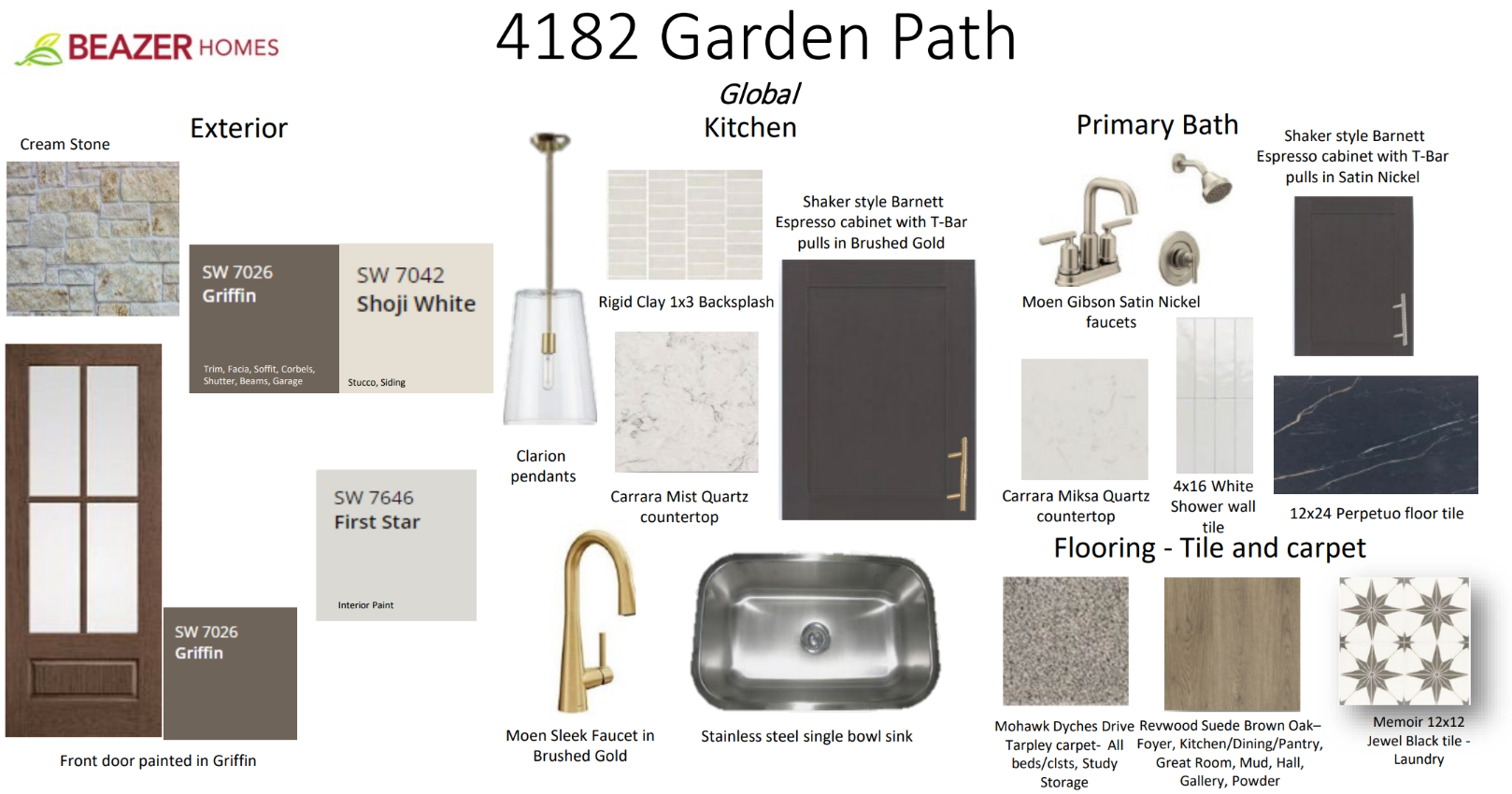 interior selections including pendant lighting & quartz countertops