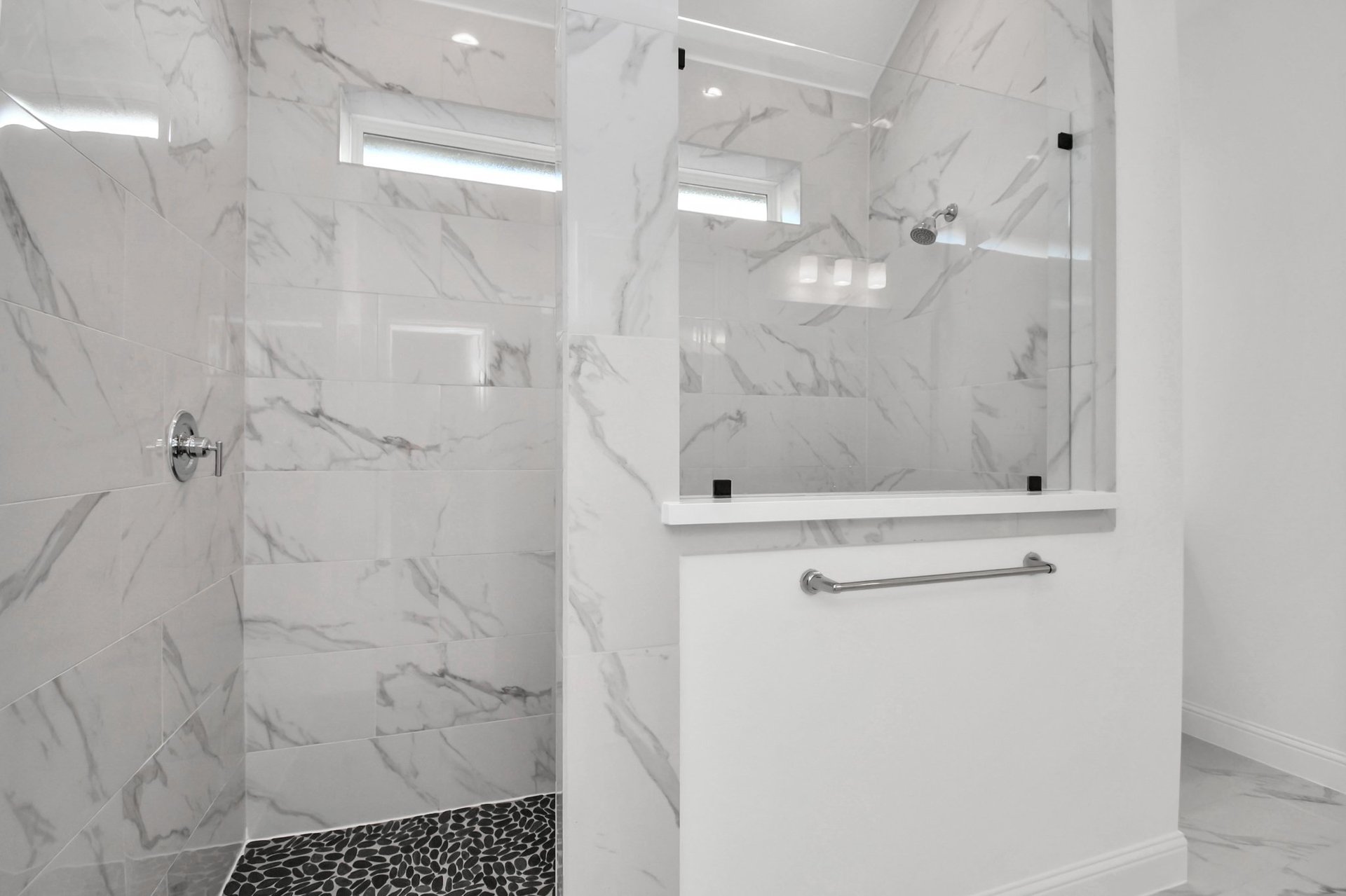 Primary bathroom with oversize shower. 