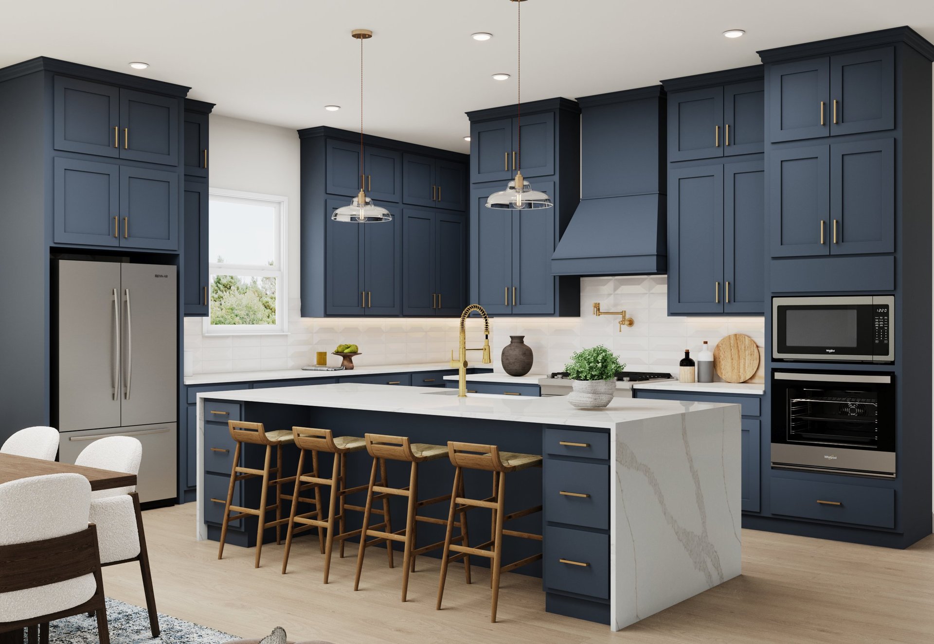 kitchen with dark cabinets and white quartz counters