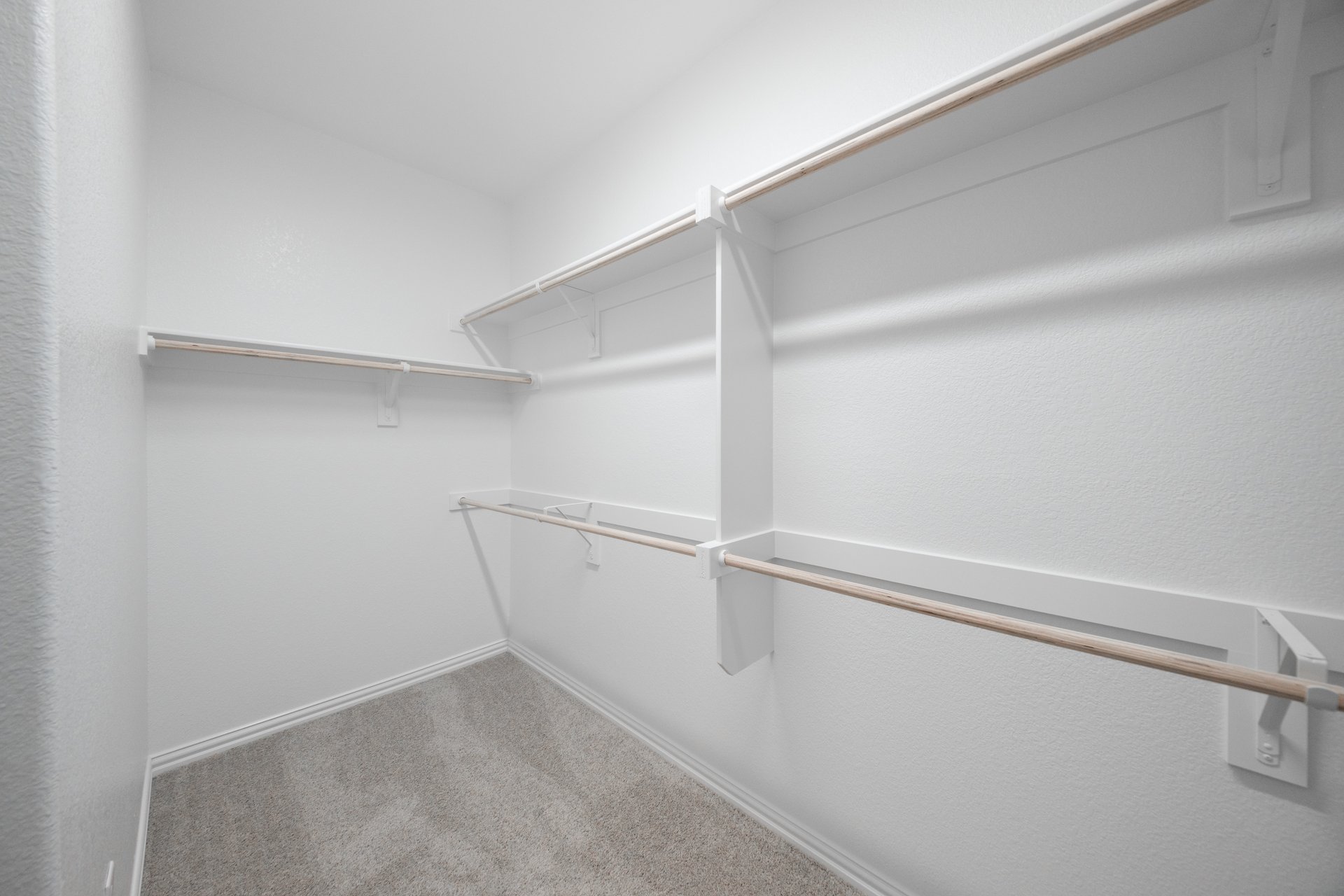 primary bedroom closet with carpet and white shelves