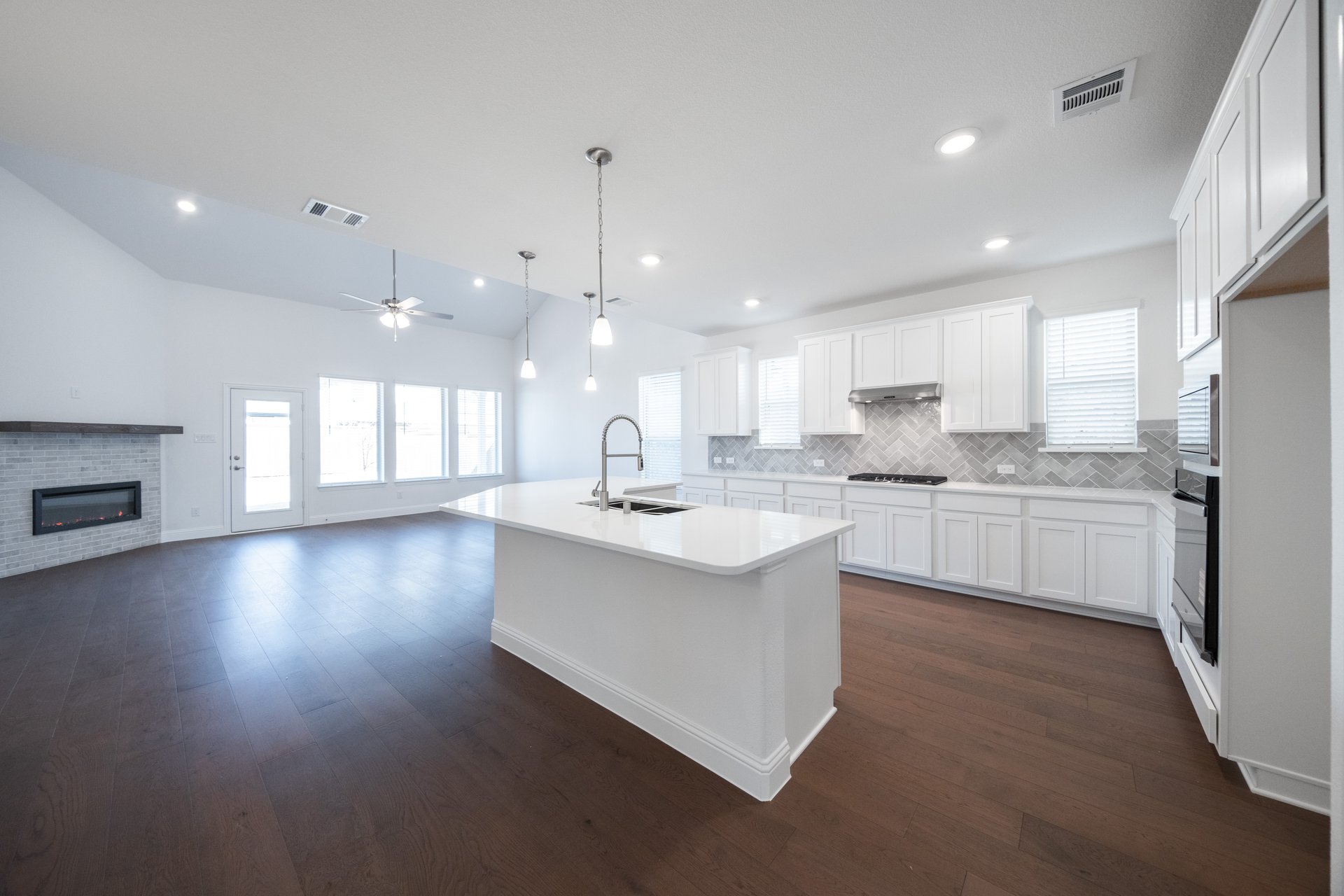 kitchen with large island and white countertops 