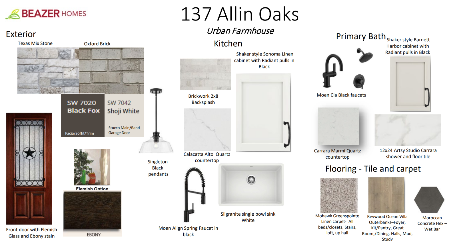 interior selections including pendant lighting & quartz countertops