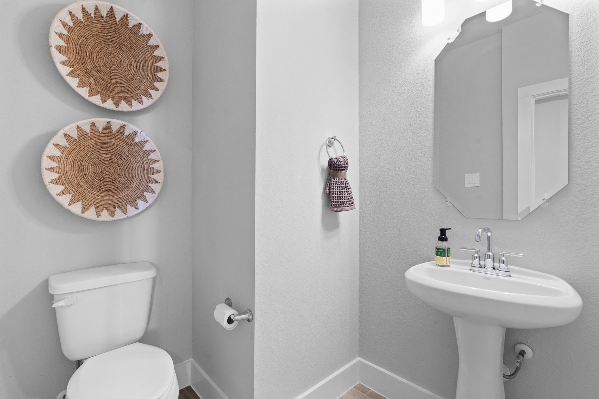 powder bathroom with pedestal sink