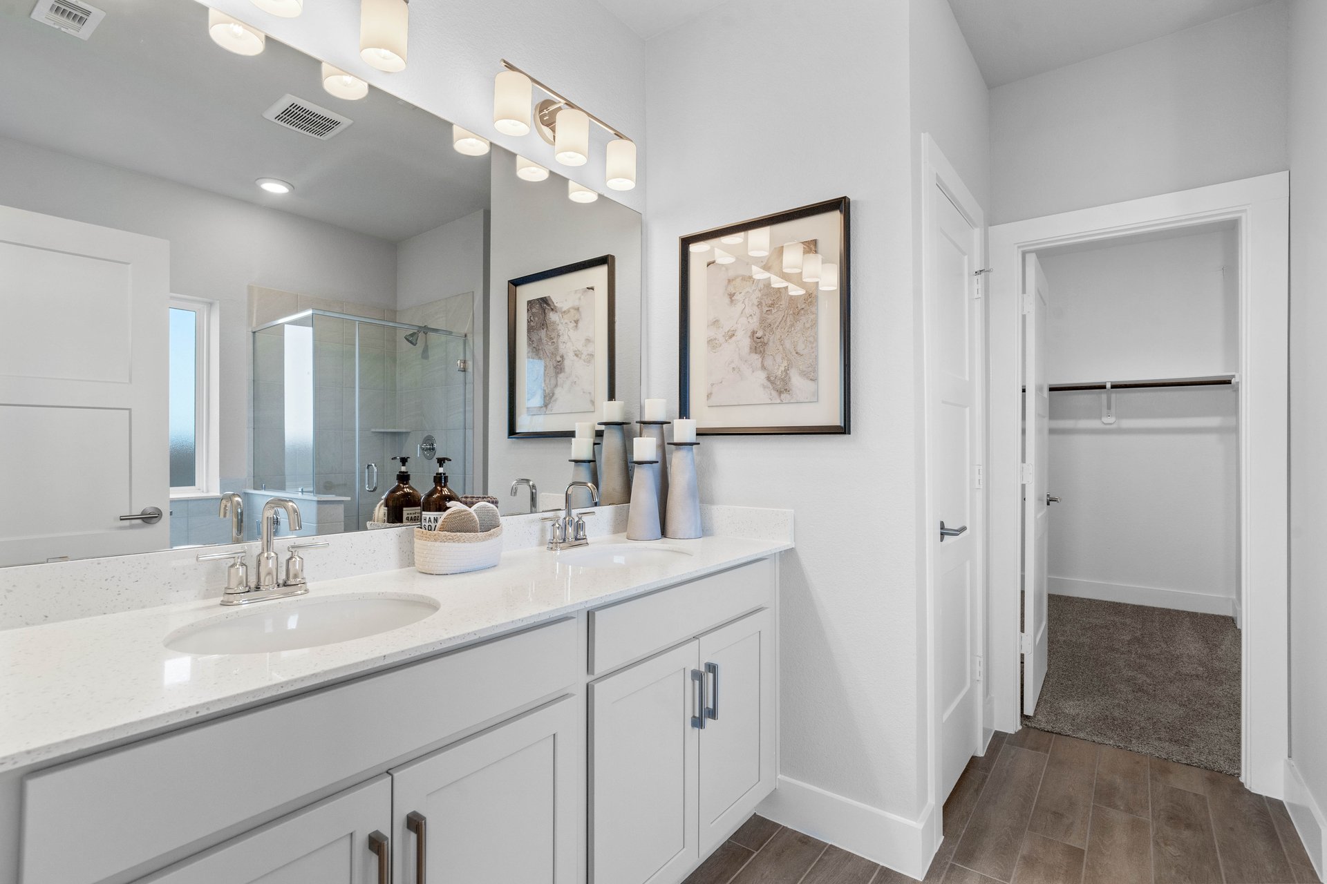 primary bathroom with double sinks