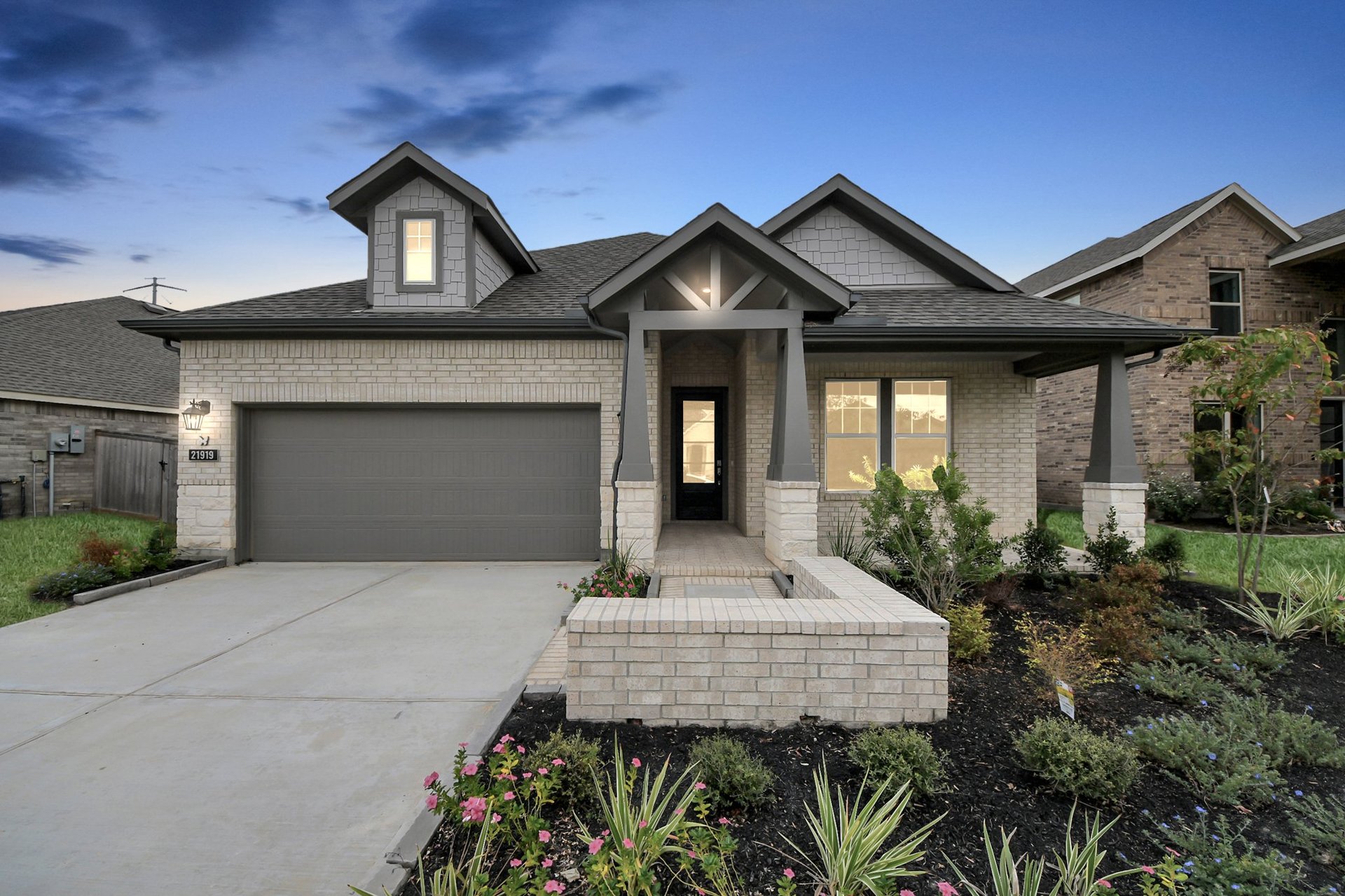 light brick and stone with dark accents