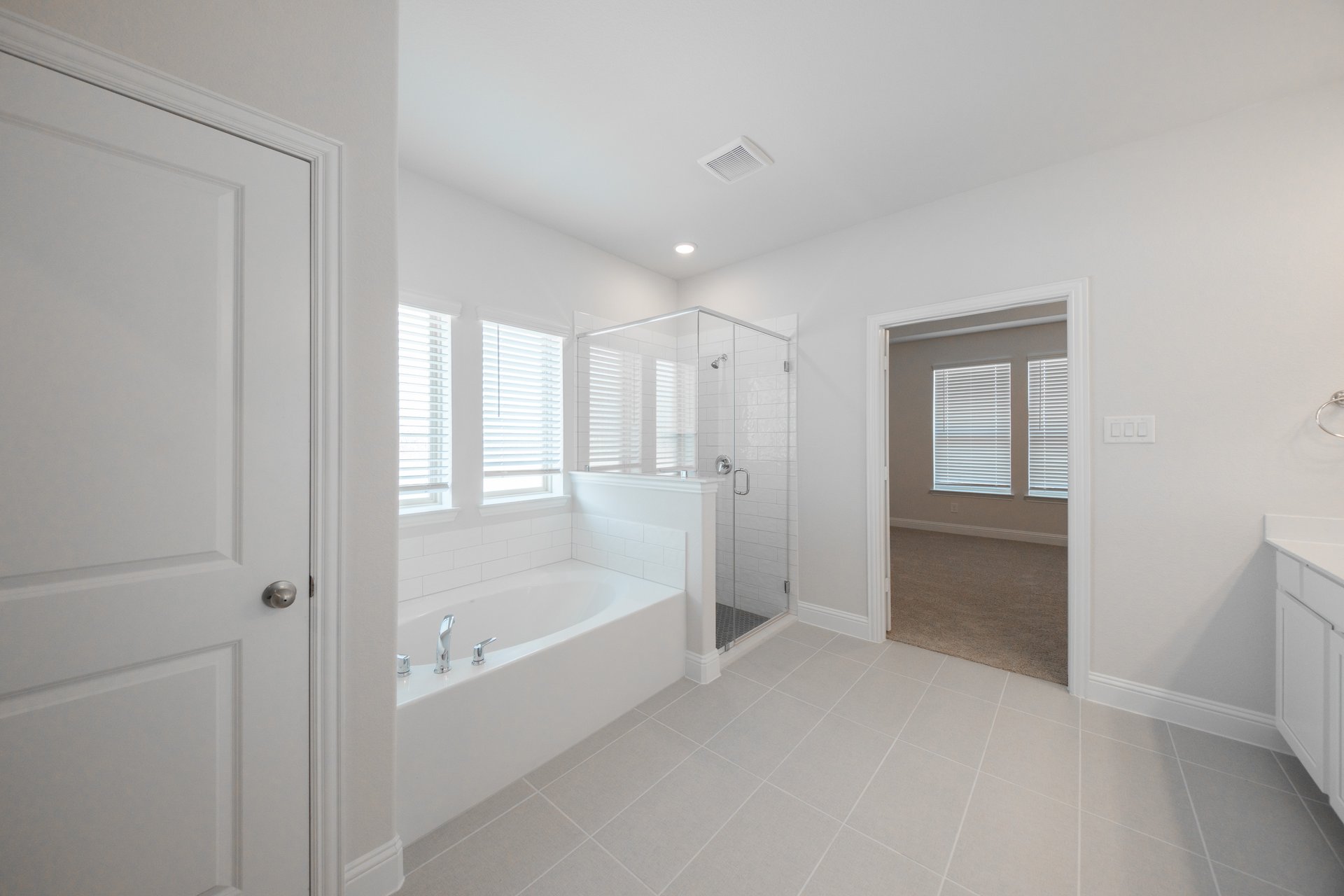 primary bathroom with soaking tub and walk-in shower