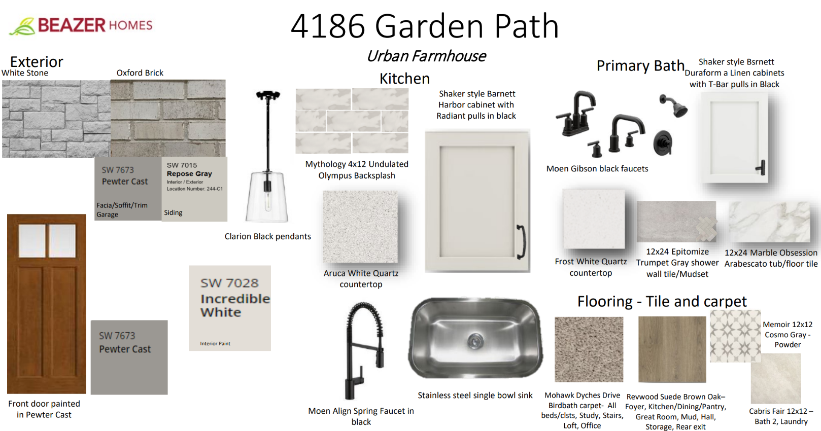 interior selections including pendant lighting & quartz countertops