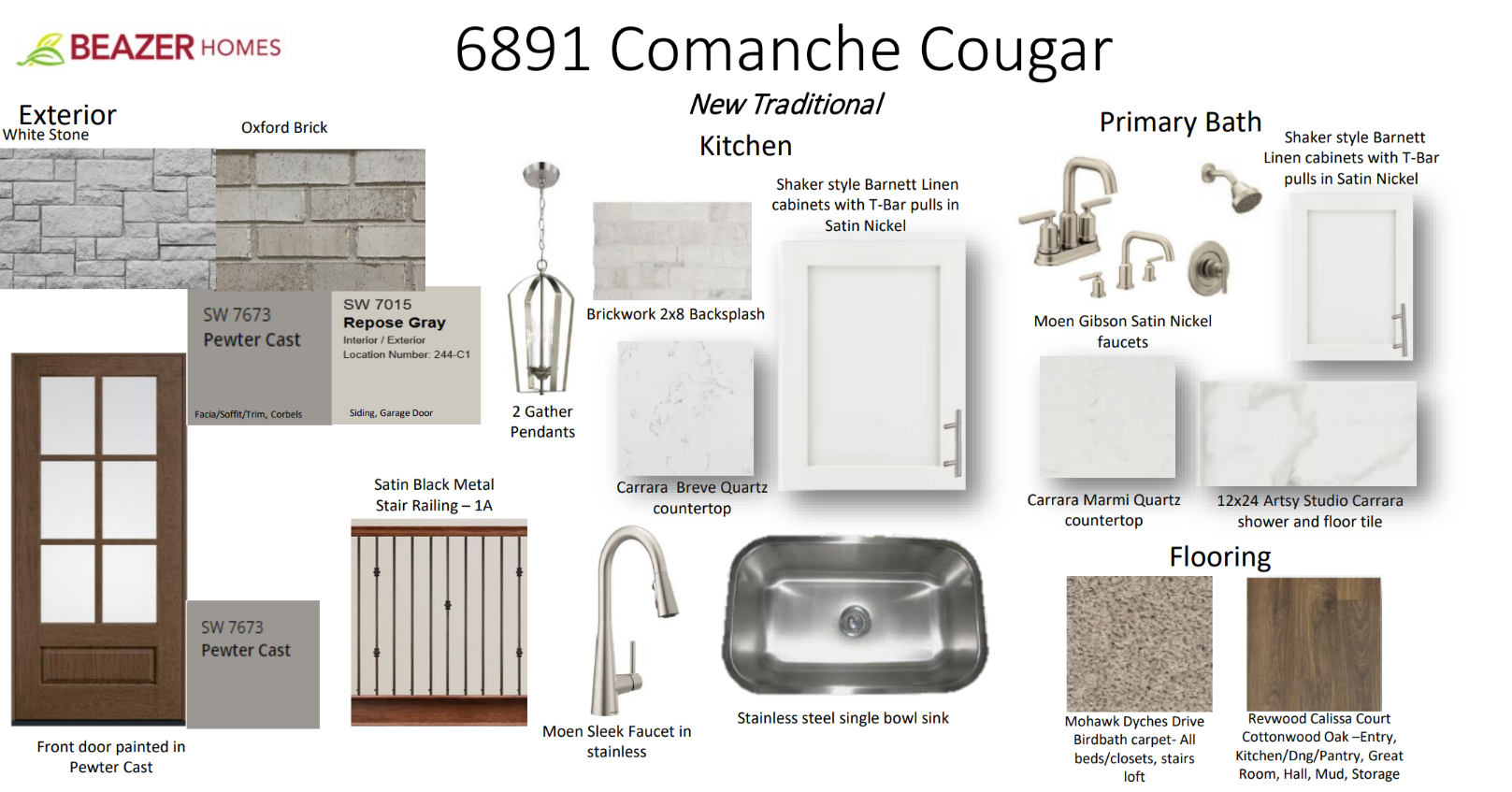 interior selections such as brown flooring & quartz countertops