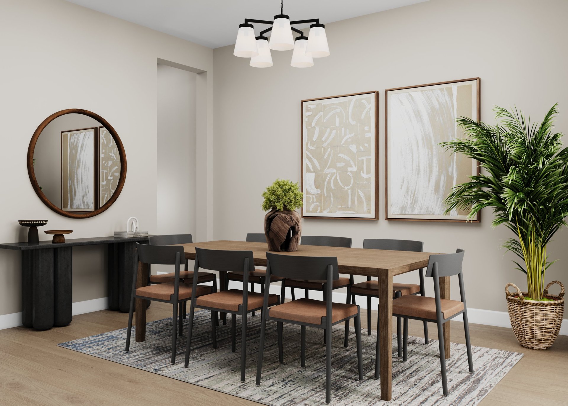 rendering of dining room with seating for 8