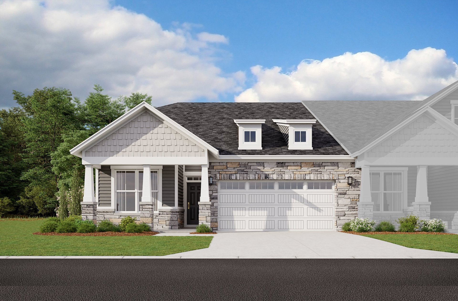 front exterior of home with covered front porch and stone details