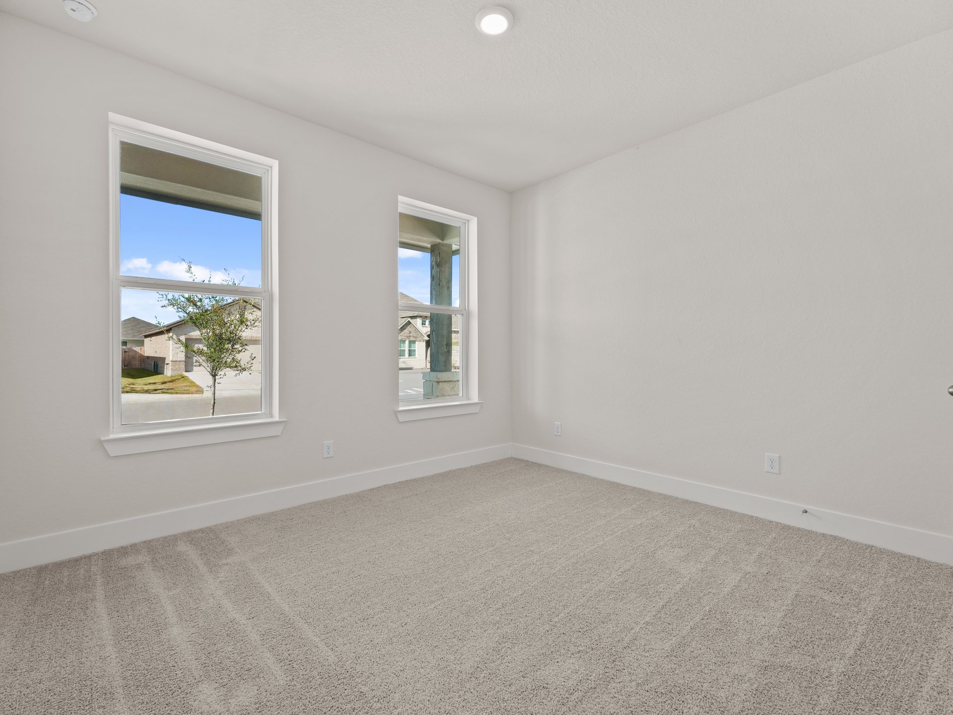 secondary bedroom with carpet and windows