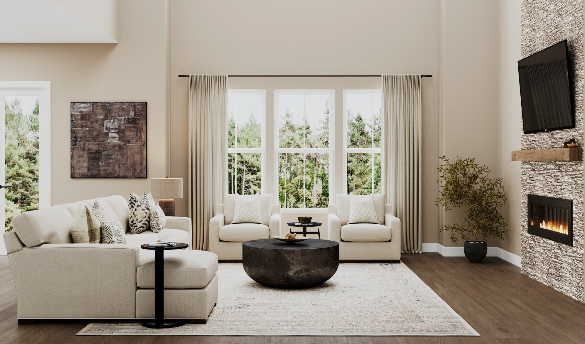 great room with electric fireplace and hard surface flooring