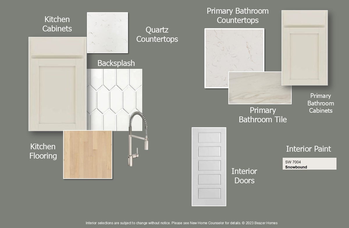 design selections include countertops, flooring, cabinets, and more!