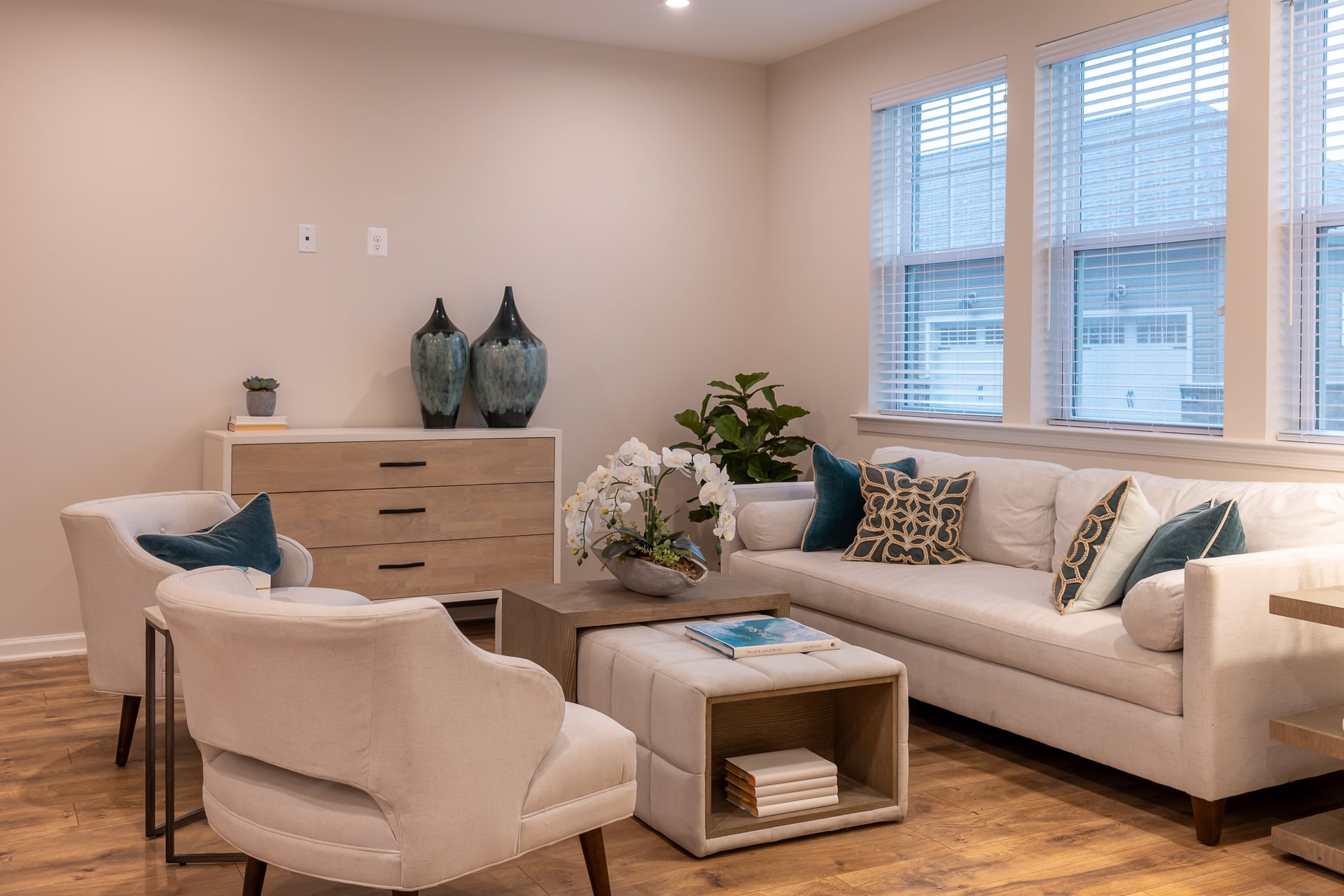 great room with seating and a coffee table