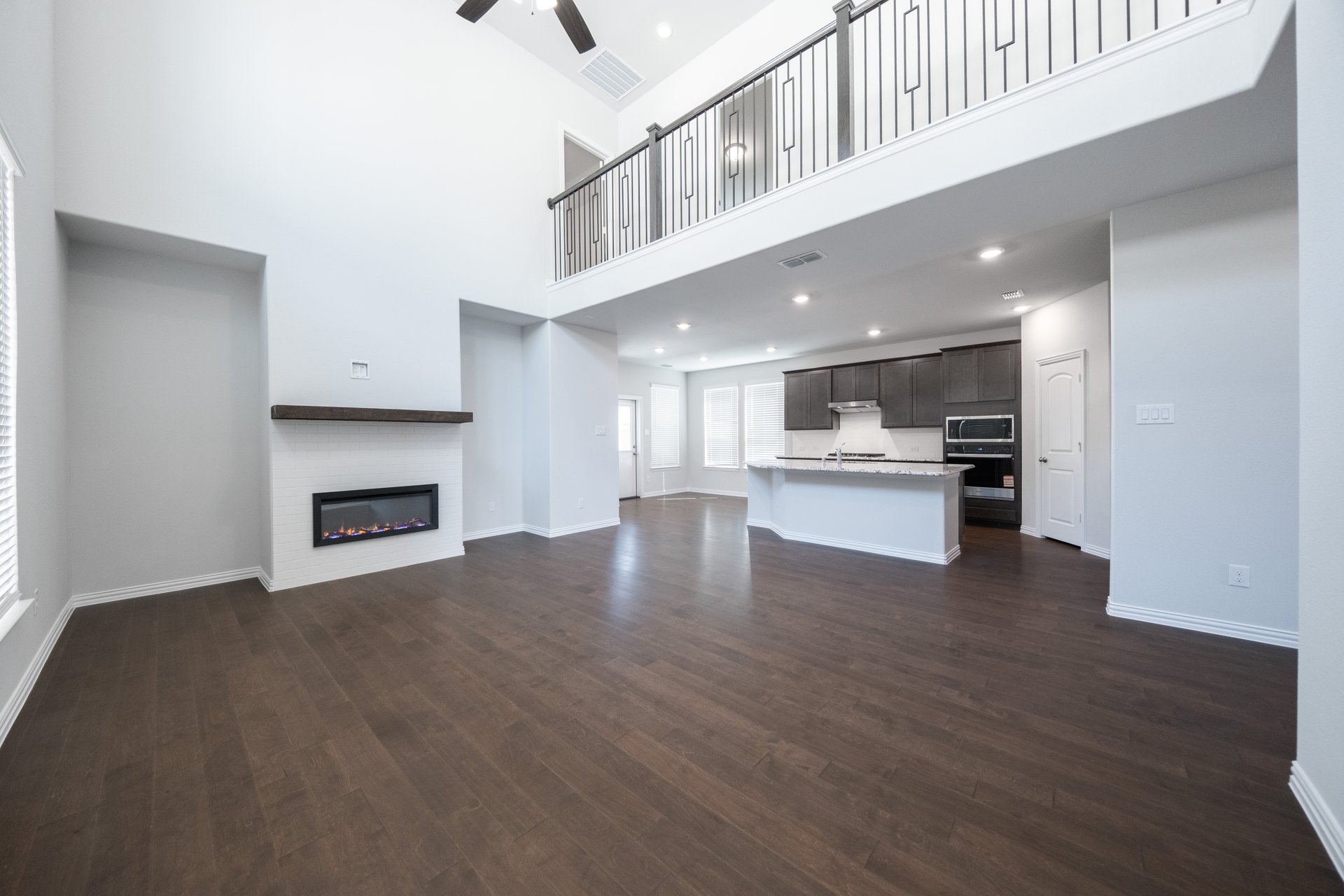 open great room with two-story ceilings