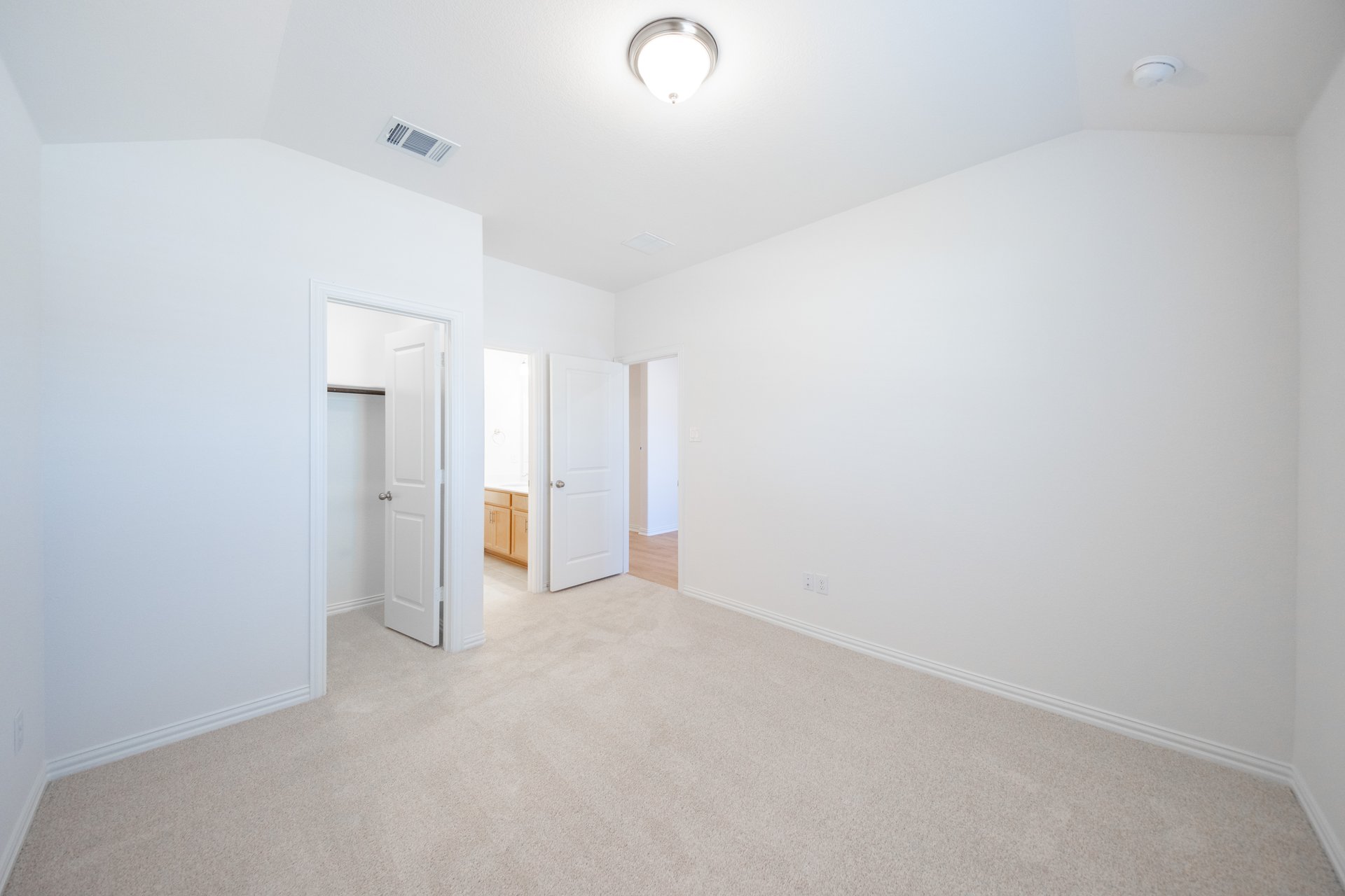 guest bedroom with carpet and closet