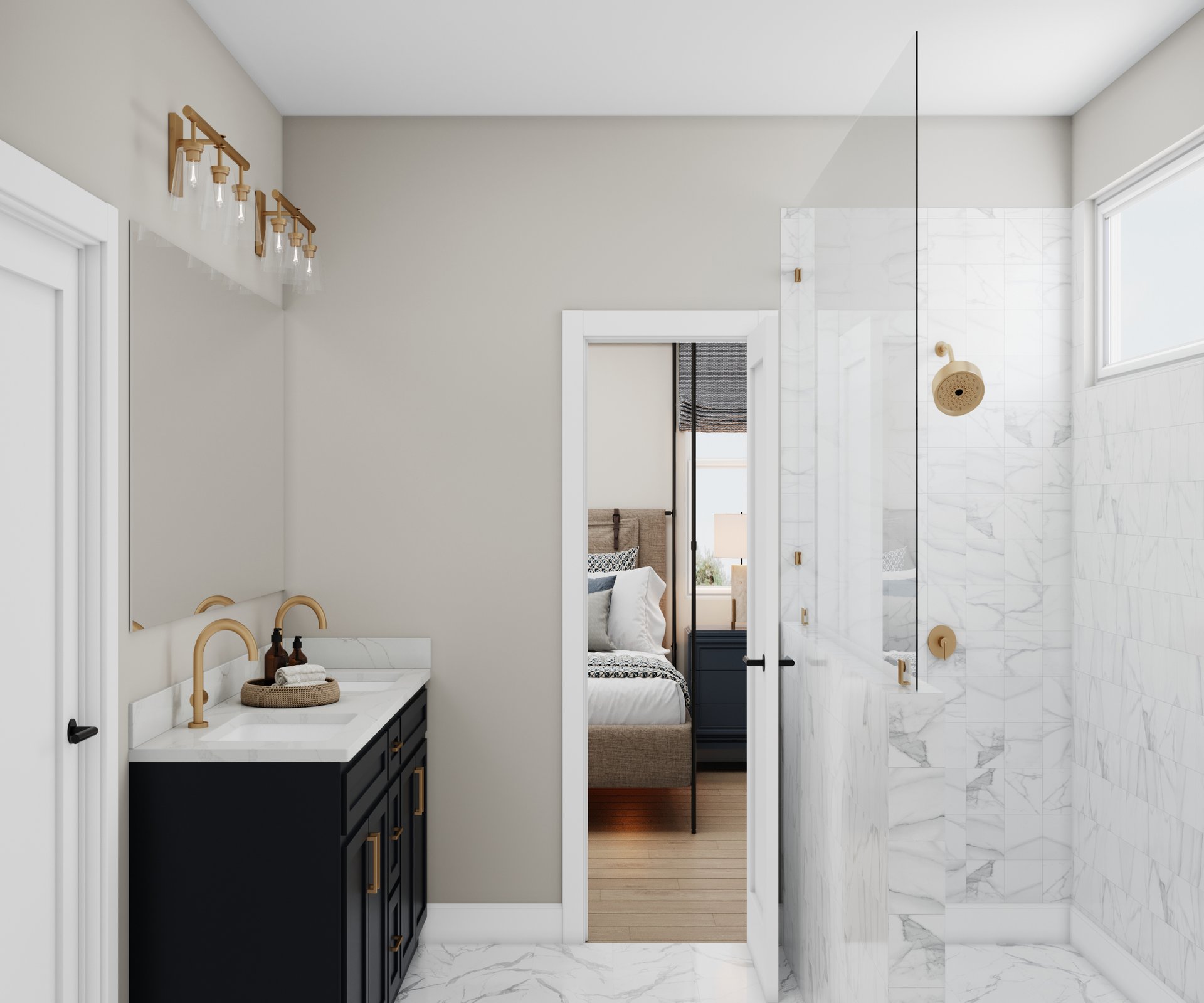 rendering of primary bathroom with walk-in shower