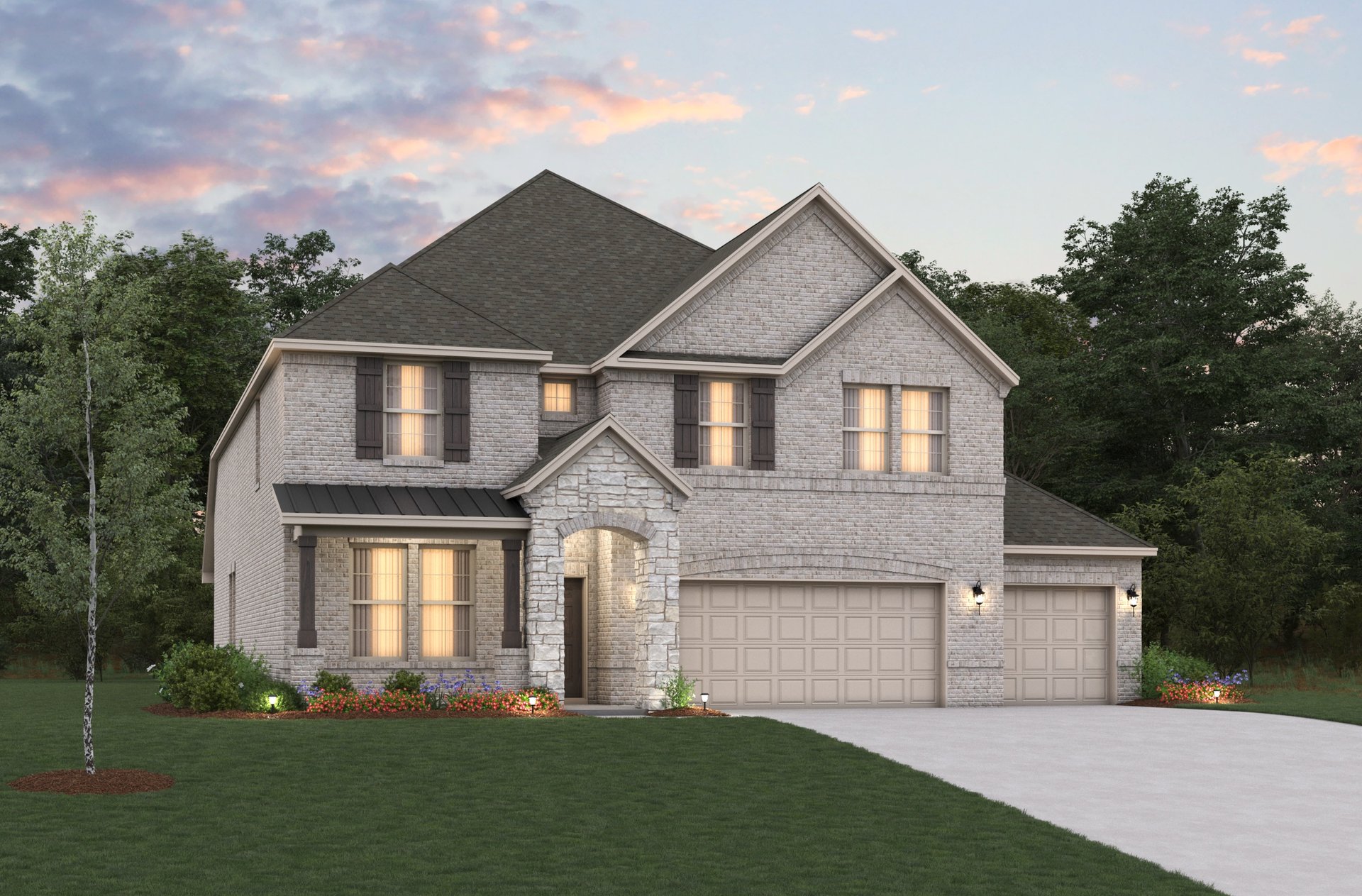 two-story home with brick and stone exterior