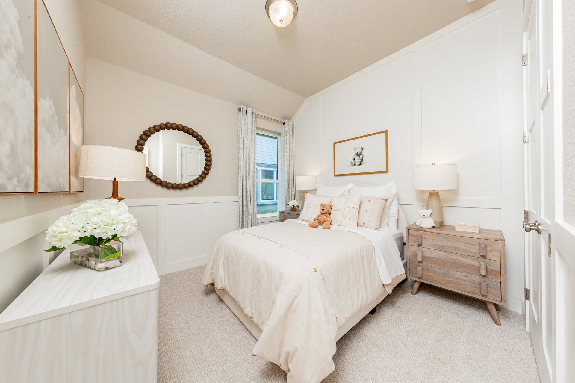 bedroom with one window and nightstand