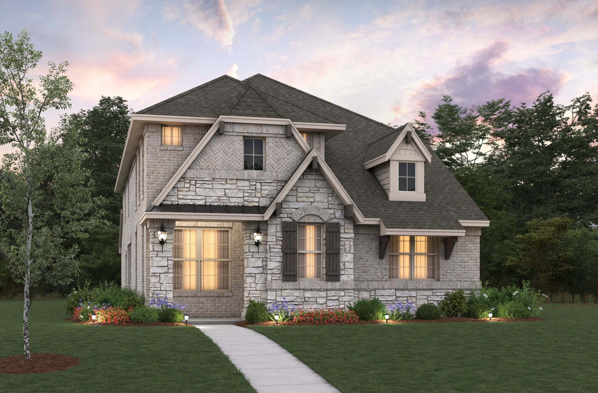 home exterior with brick and stone 