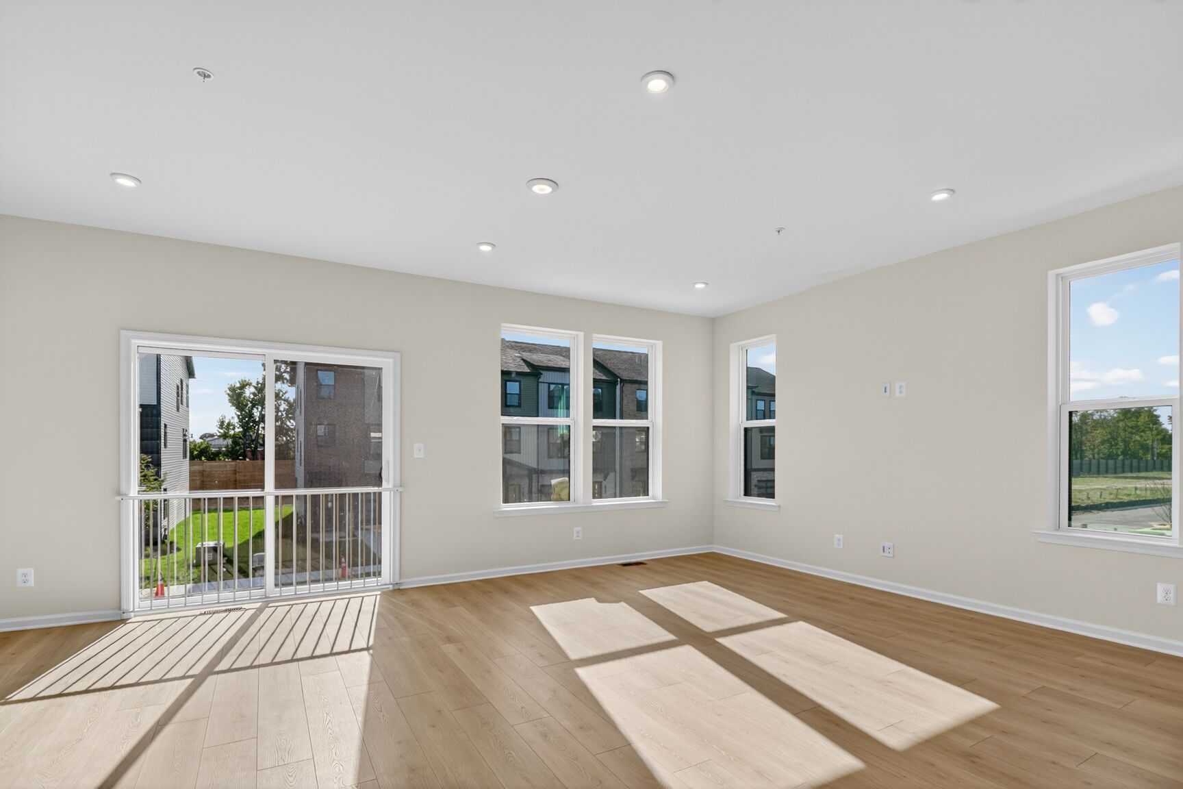 open great room with designer flooring