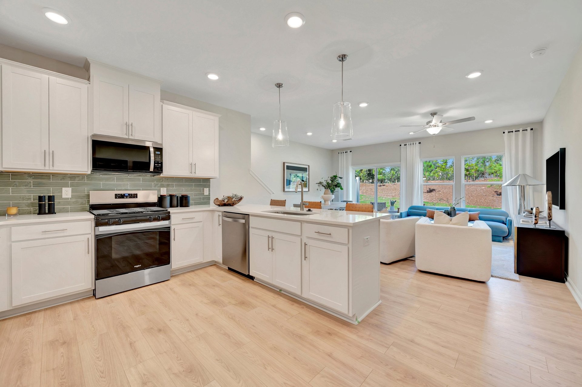 kitchen with view of the great room