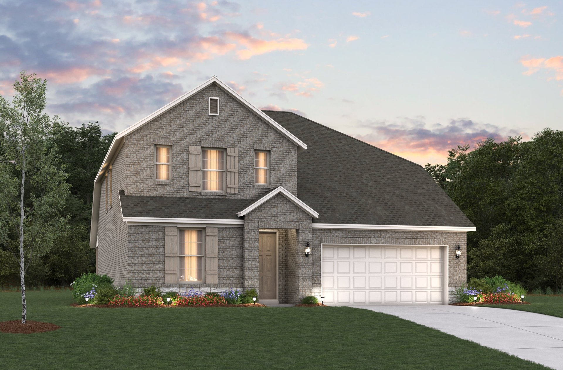 home exterior with brick and landscaping