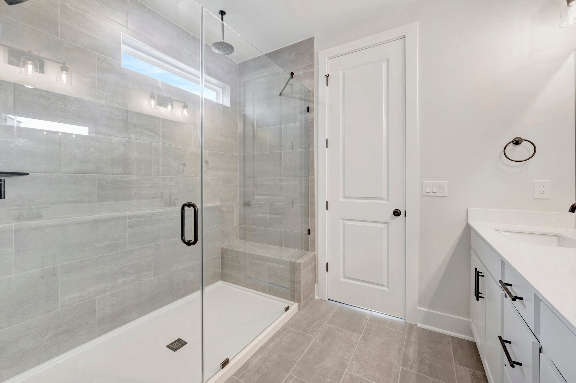 primary bath with an oversized shower