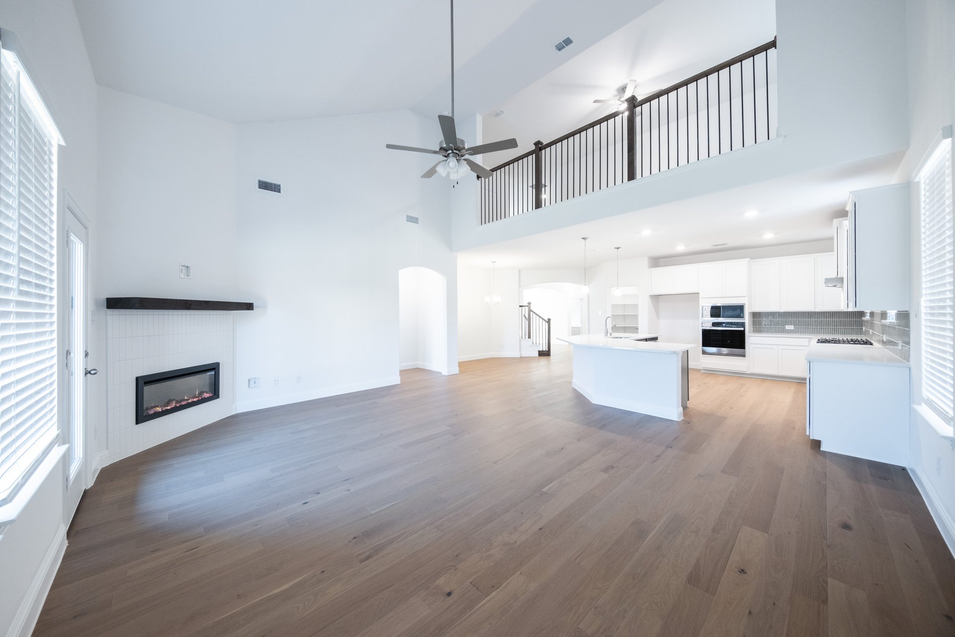 open great room with two-story ceilings