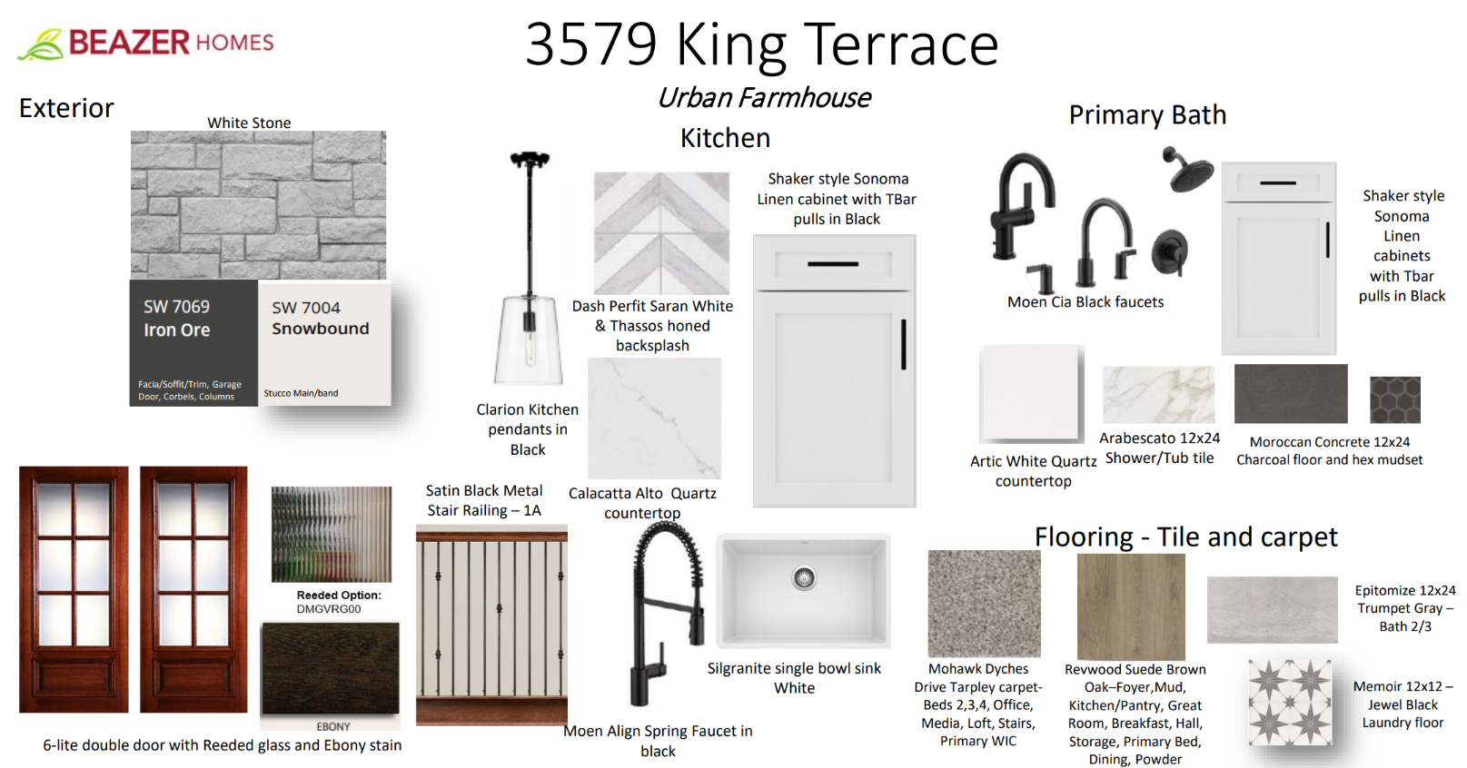 interior selections such as pendant lighting & quartz countertops