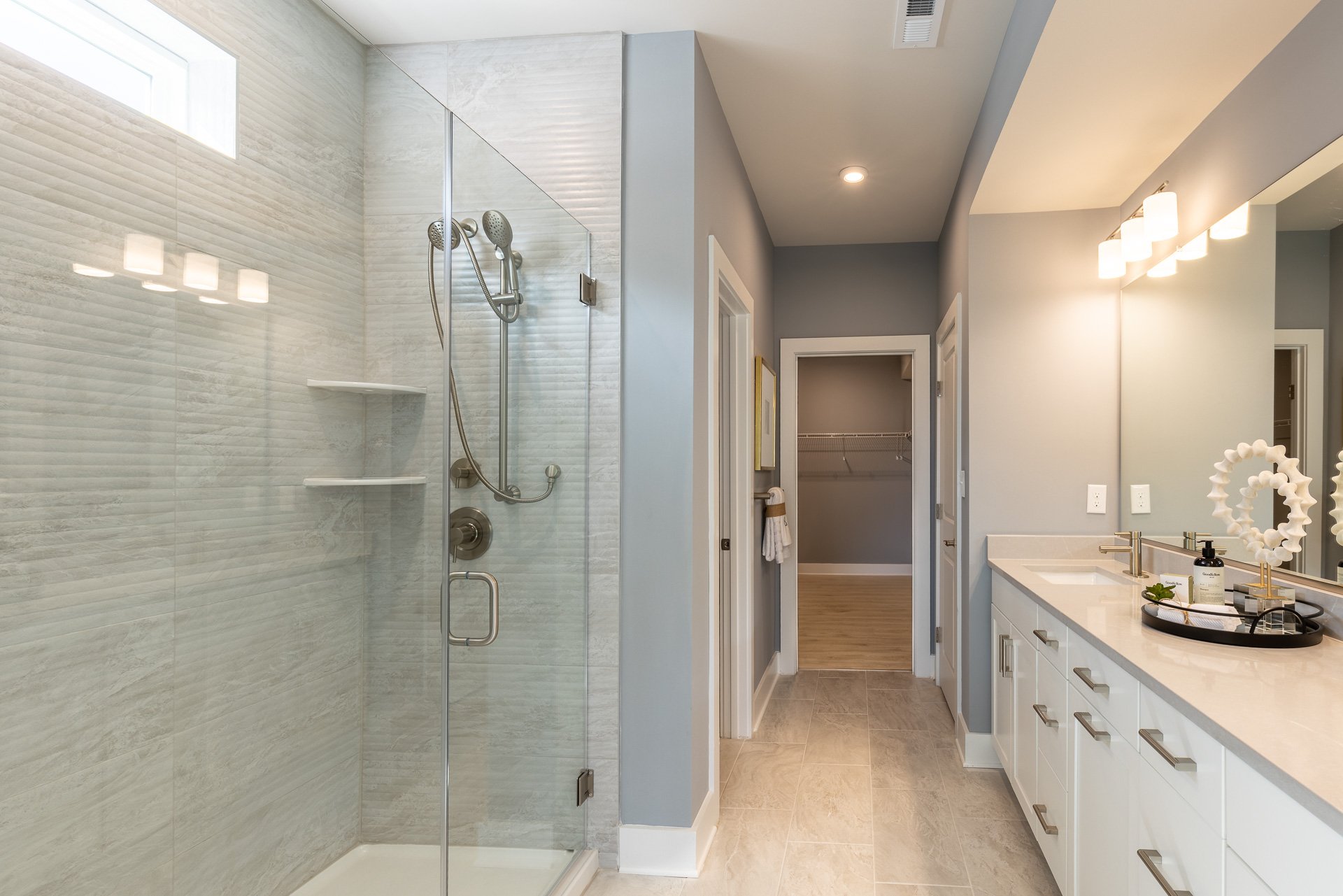 primary bath with an oversized shower