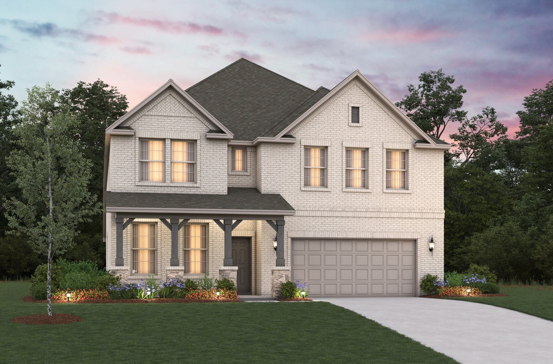 home exterior with brick and landscaping