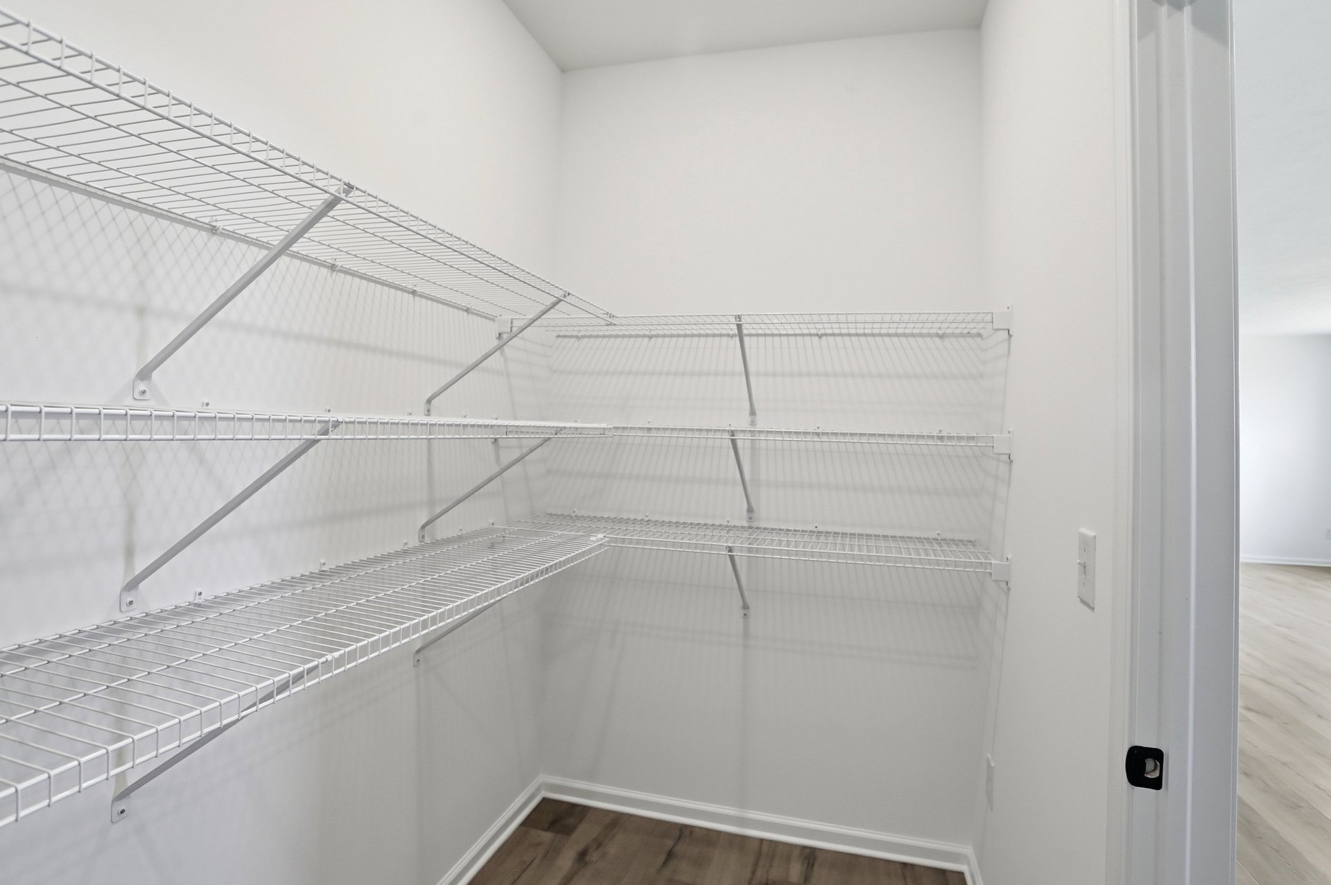 walk-in pantry with wire rack shelving