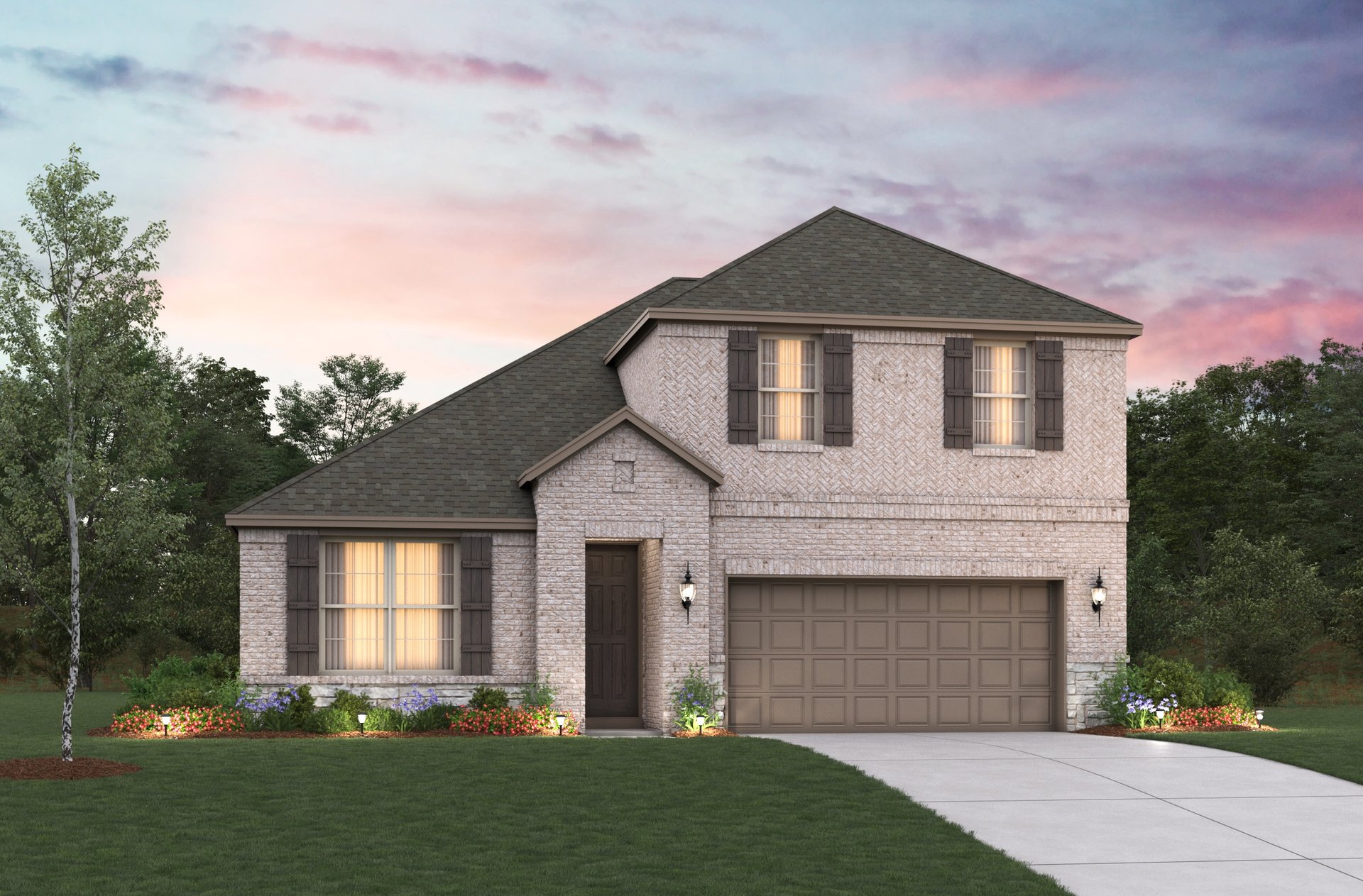 home exterior with brick and landscaping 
