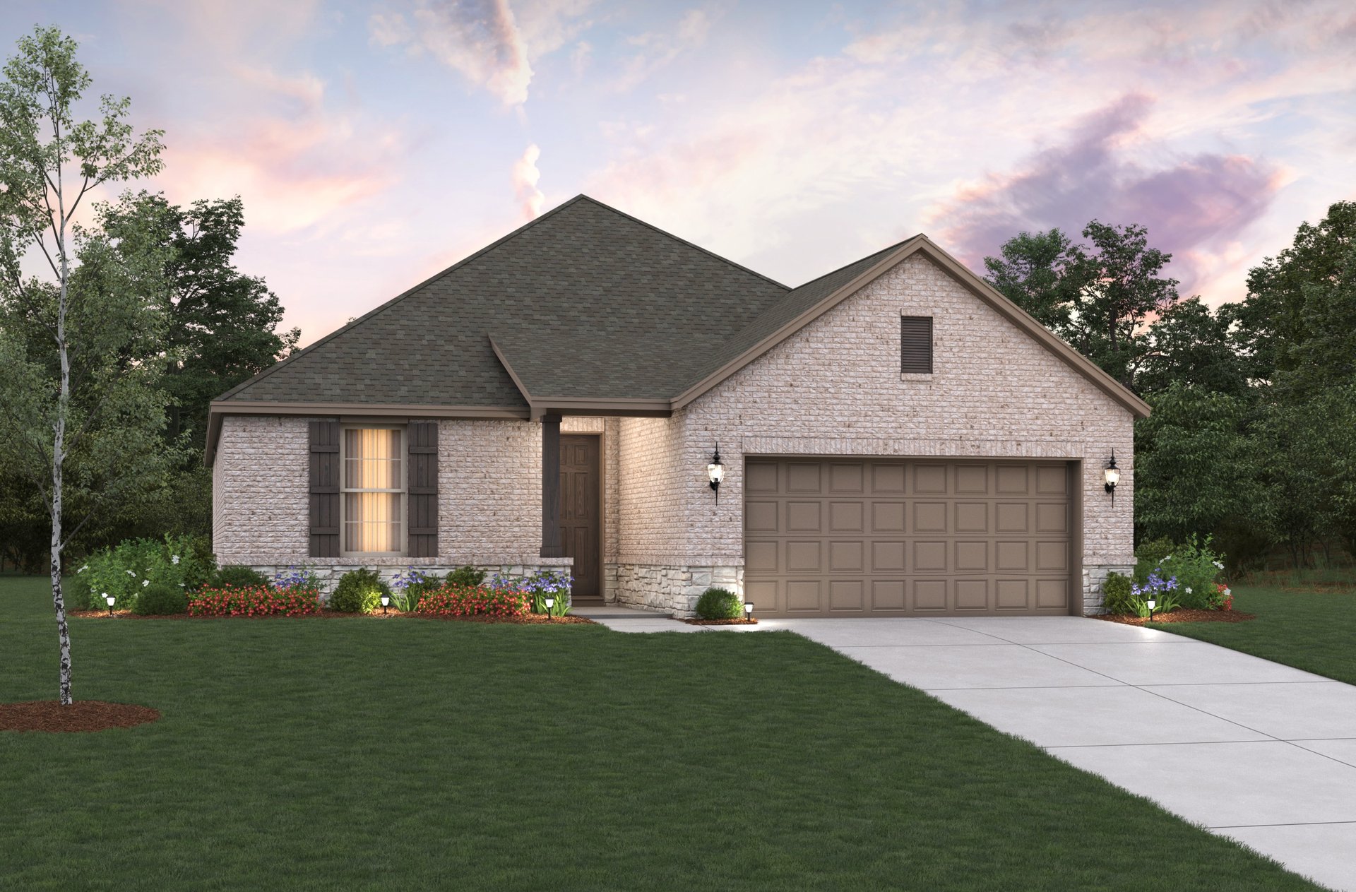 home exterior with brick and landscaping 