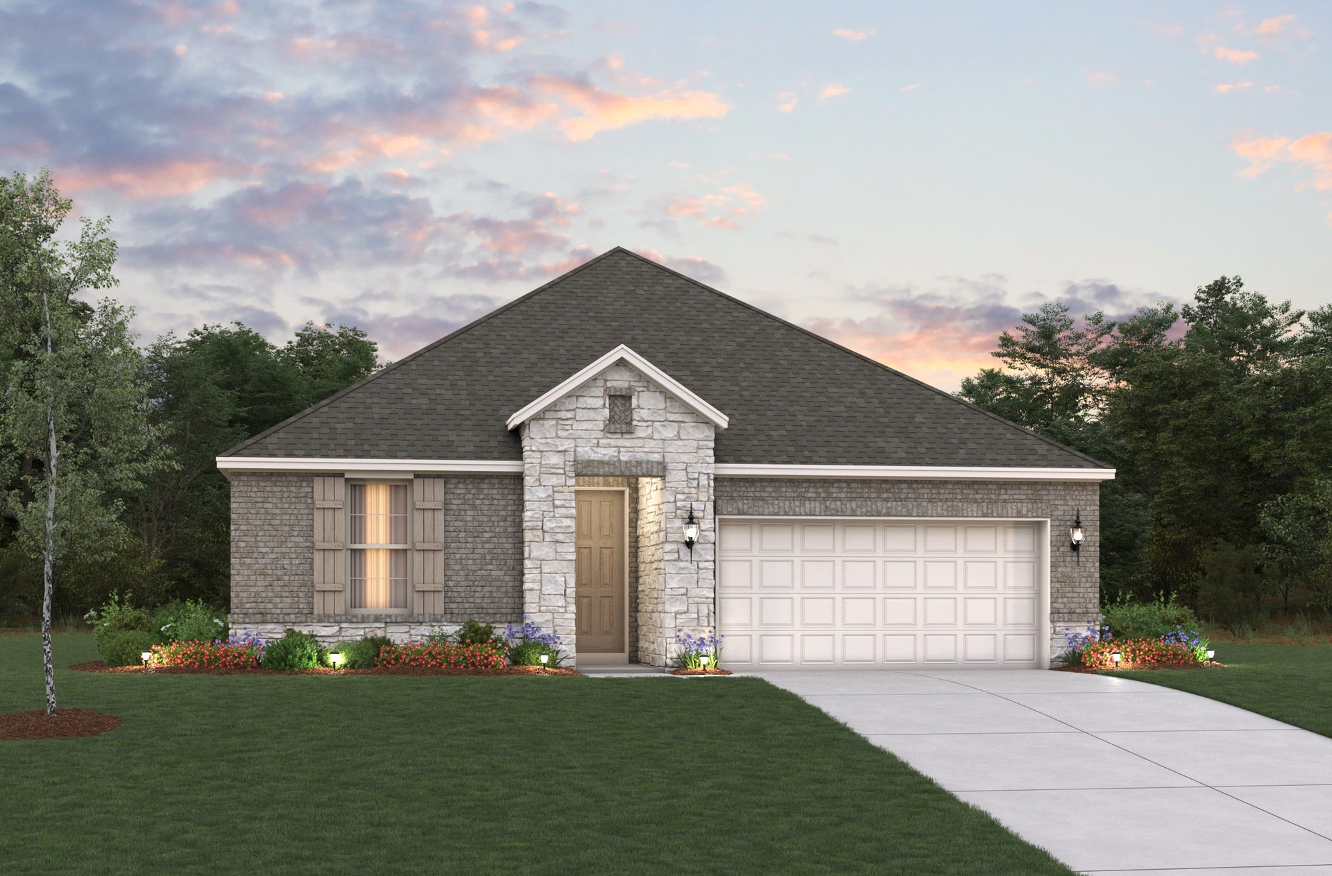 home exterior with brick and stone