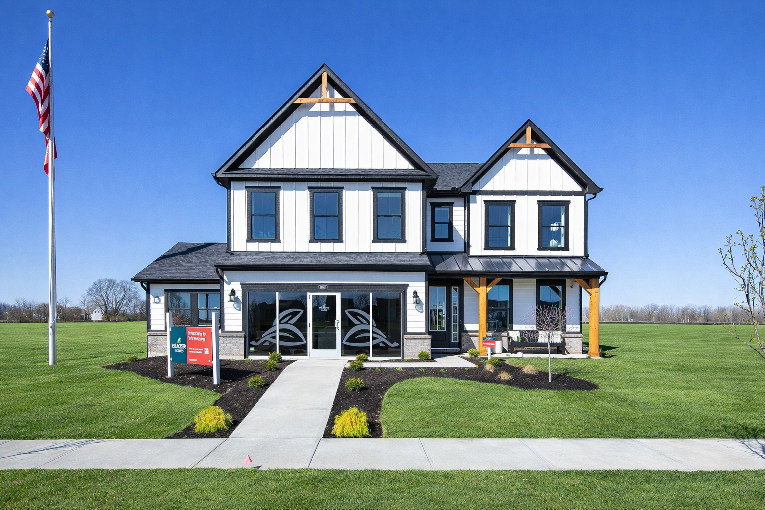 Modern farmhouse with American flag.png