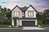 home with brick, windows, garage and landscaped grass 