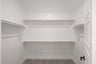 primary bedroom closet with carpet and white shelves