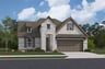 home with brick, windows, garage and landscaped grass 