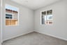bedroom with tan carpet, light gray walls, and two windows