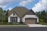 home with brick, windows, garage and landscaped grass 