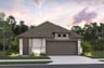 home with rock, windows, a garage and landscaping 