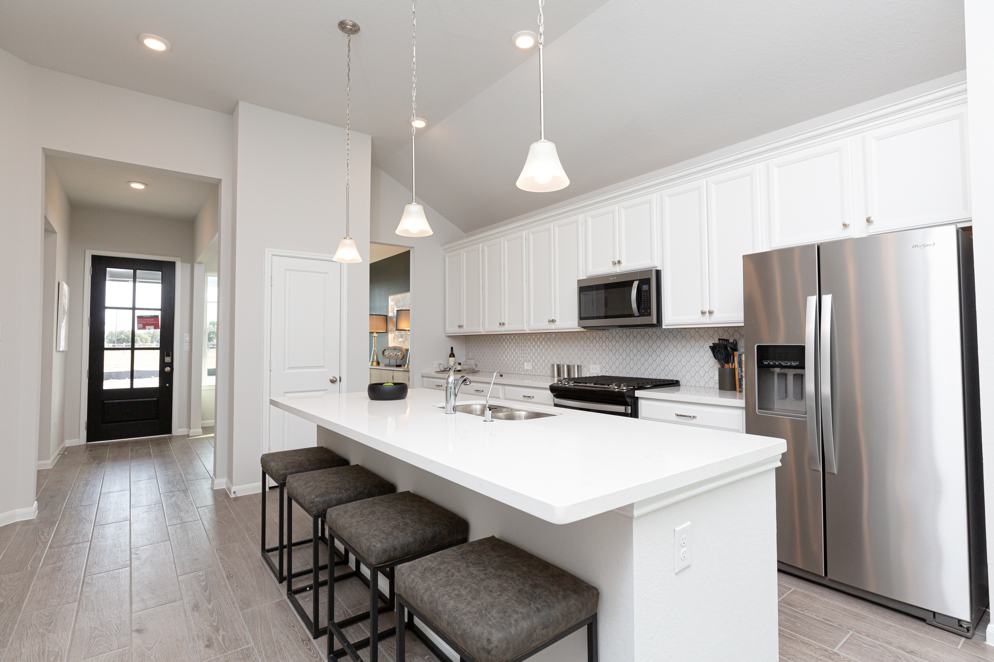 kitchen with white cabinets